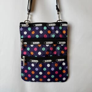 NEW LeSportsac 3-Zip Crossbody Purple Multicolor Bag